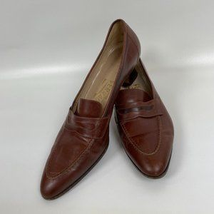 Ferragamo brown heeled loafer shoe